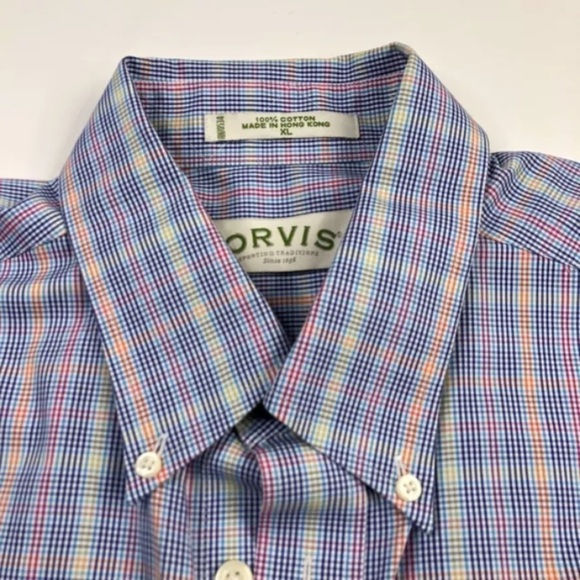 Orvis XL Colorful Mens Cotton‎ Button Front Short Sleeve Casual Shirt Plaid - Picture 1 of 10